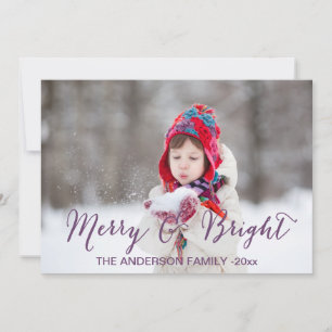 Merry and Bright Holiday Photo Card Purple