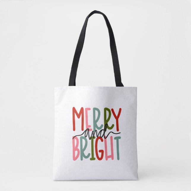 Merry and Bright Holiday Tote Bag (Front)