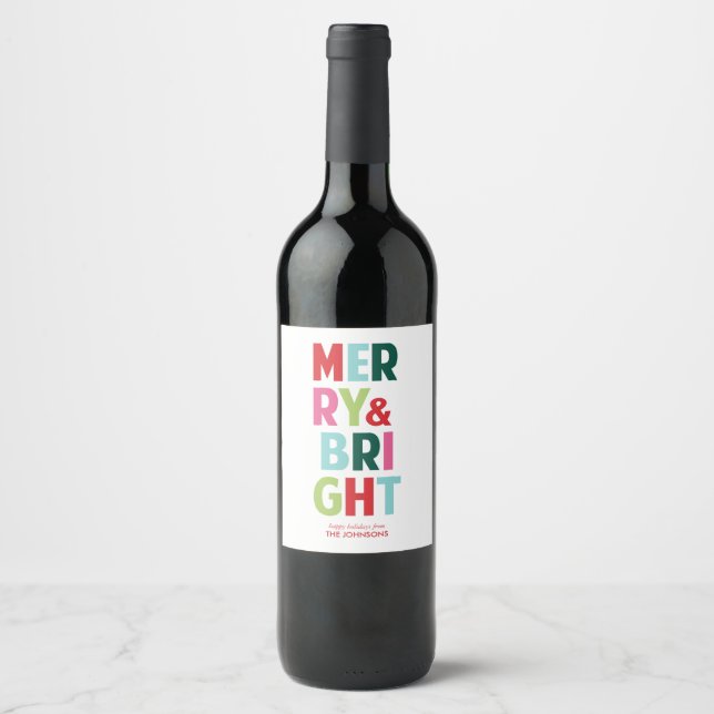 Merry and Bright Holiday Wine Bottle Label (Front)