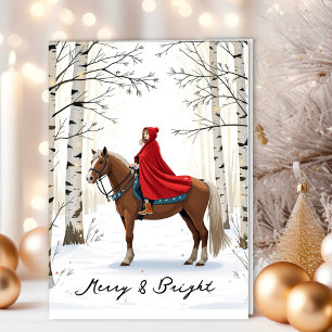 Merry And Bright Horse Girl Holiday Card