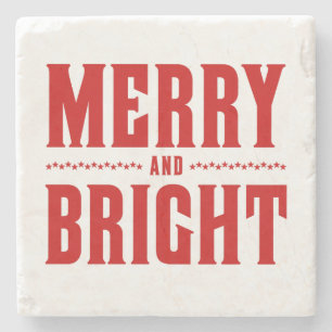 Merry and Bright Letterpress Style No. 507 Stone Coaster