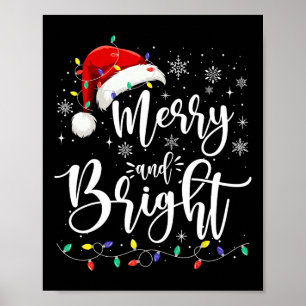 Merry And Bright Lights Red Santa Hat Xmas Family  Poster
