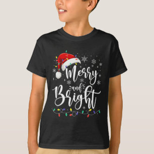 Merry And Bright Lights Red Santa Hat Xmas Family T-Shirt