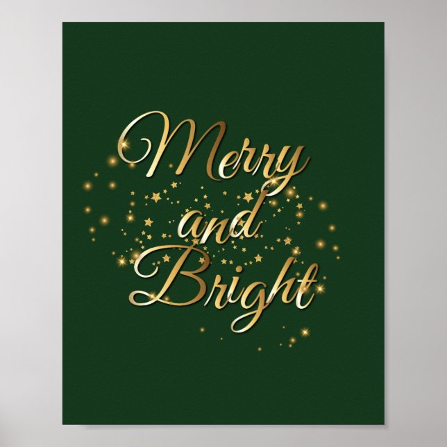 Merry and Bright Luxe, Dark Green & Gold Design Poster (Front)