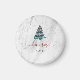 Merry and Bright Marble Christmas Tree and Script Magnet