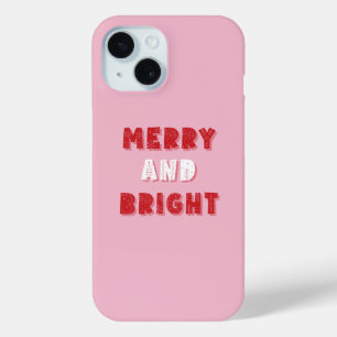 Merry and Bright, Merry Christmas, Christmas, Pink iPhone 15 Case