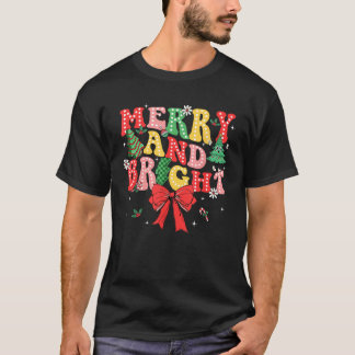 Merry and Bright Merry Christmas Coquette Bow Girl T-Shirt