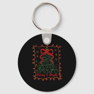 Merry And Bright Merry Christmas Coquette Tree Gir Key Ring