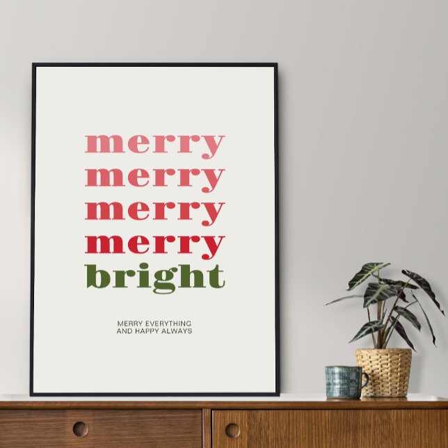 Merry and Bright Minimalist Green Holiday Graphic Poster (Creator Uploaded)