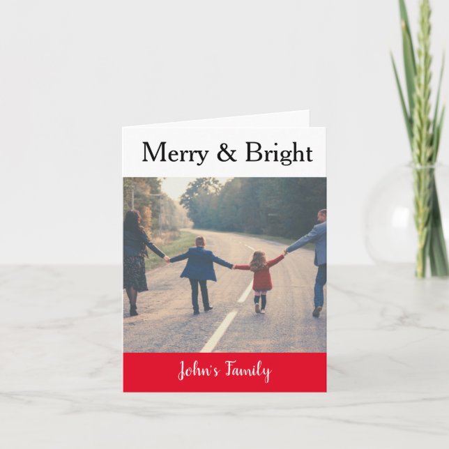 Merry and Bright Minimalist modern Christmas Photo Holiday Card (Front)