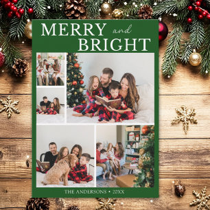 Merry and Bright Minimalist photo Family Christmas Invitation