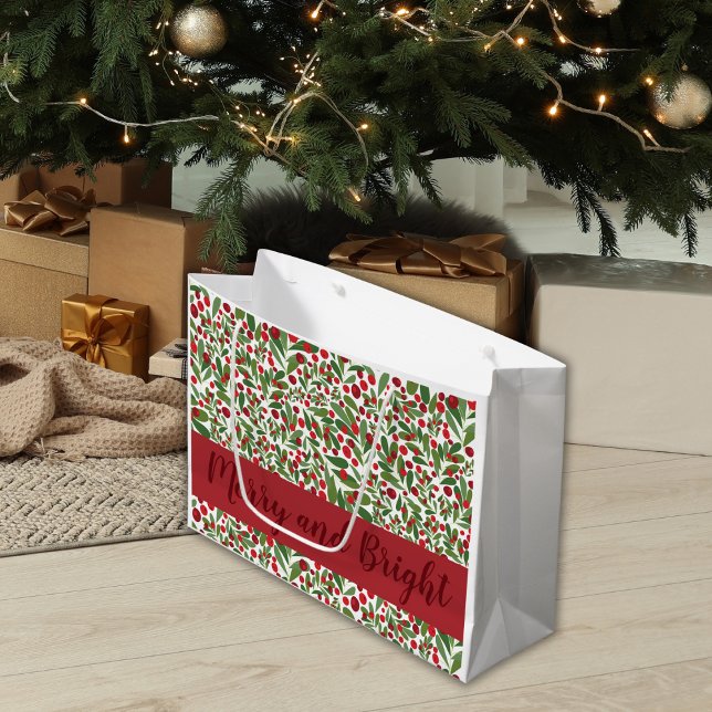 Merry and Bright Mistletoe Holiday Large Gift Bag (Creator Uploaded)