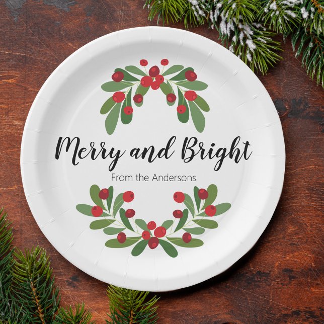 Merry and Bright Mistletoe Holiday Party Paper Plate (Creator Uploaded)