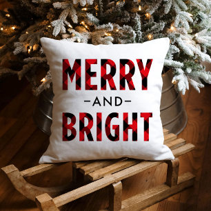 Merry and Bright Modern Bright Red Buffalo Plaid Cushion