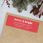 Merry and Bright | Modern Christmas Bright Red<br><div class="desc">A stylish modern holiday return address label with a bold retro typography quote "merry & bright" in white on a bright red background. The greeting and address can be easily customised to suit your needs. A trendy fun design to stand out this holiday season!</div>