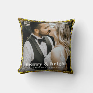 merry and bright modern christmas couple photo  cushion