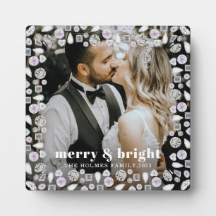 merry and bright modern christmas couple photo  plaque