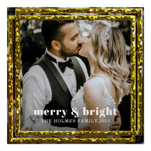 merry and bright modern christmas couple photo  poster
