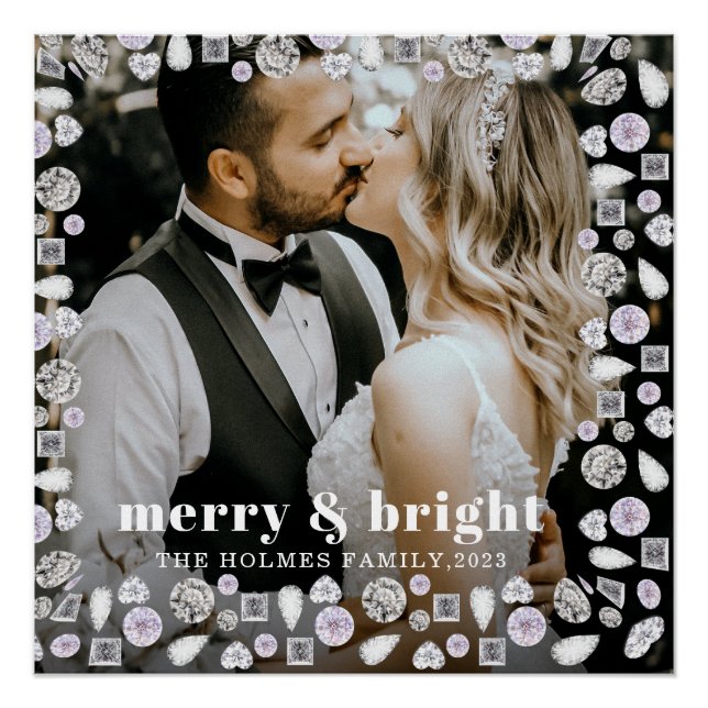 merry and bright modern christmas couple photo  poster (Front)