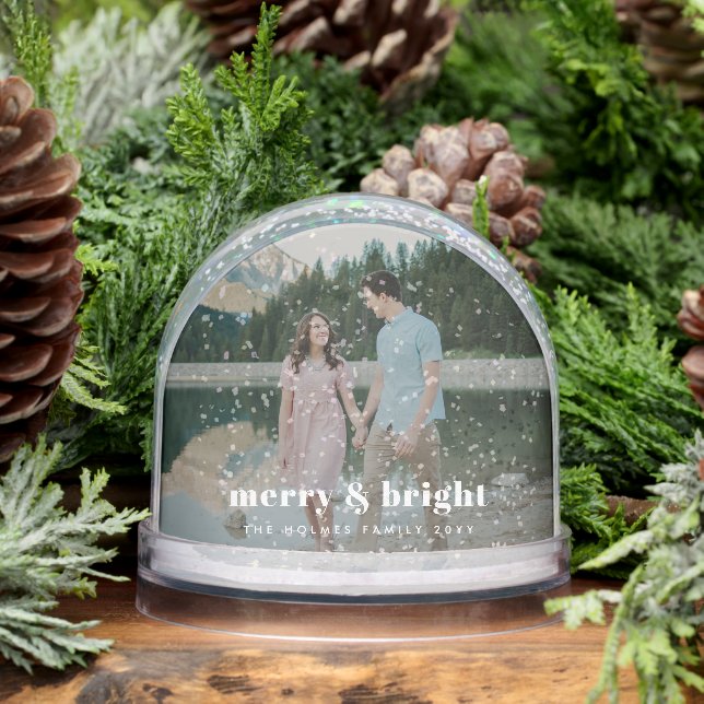 Merry and Bright | Modern Christmas Couple Photo Snowglobe (Winter)