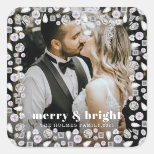 merry and bright modern christmas couple photo  square sticker