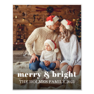 Merry and Bright Modern Christmas family Photo Print