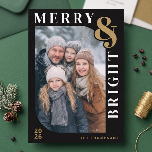 Merry and Bright Modern Christmas Photo - Black Holiday Card