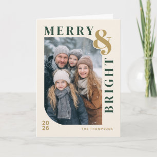 Merry and Bright Modern Christmas Photo - Cream Holiday Card