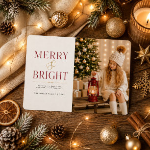 Merry and Bright Modern Christmas Photo Holiday Card