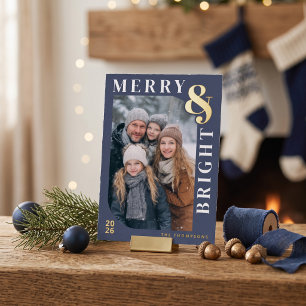 Merry and Bright Modern Christmas Photo - Navy
