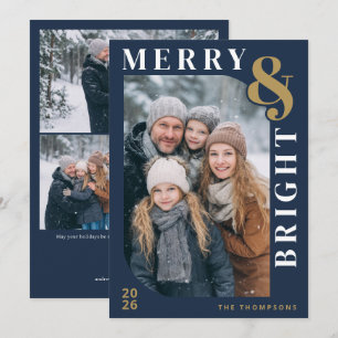 Merry and Bright Modern Christmas Photo - Navy Holiday Card
