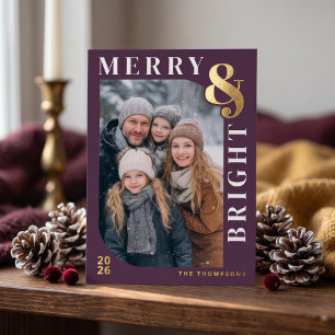 Merry and Bright Modern Christmas Photo - Purple