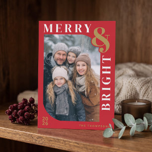 Merry and Bright Modern Christmas Photo - Red Holiday Card