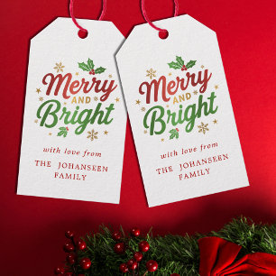 Merry and Bright Modern Christmas Red Holly Berry Gift Tags