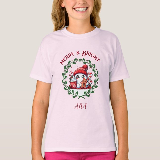 Merry and bright Modern Christmas T-Shirt (Front)