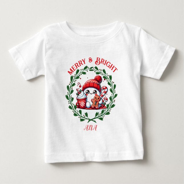 Merry and bright Modern Christmas T-Shirt (Front)