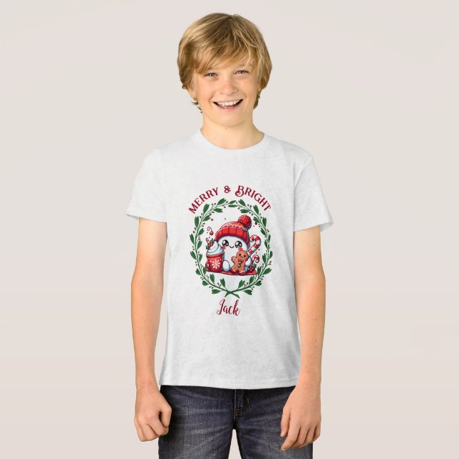 Merry and bright Modern Christmas T-Shirt Tri-Blend Shirt (Front Full)