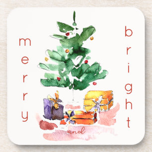 Merry and Bright Modern Christmas Tree Coaster
