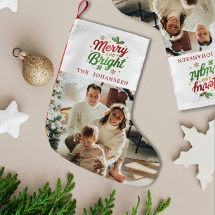 Merry and Bright Modern Classic Chic Family Photo Small Christmas Stocking