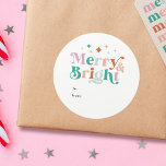 Merry and Bright Modern Colourful Christmas Classic Round Sticker<br><div class="desc">Send your family bold,  bright and colourful Christmas greetings with this Christmas gift tag sticker featuring "merry and bright" in an elegant,  slightly retro font. This sticker features a modern,  bold,  graphic font that will stand out and ensure smiles every time you look at it.</div>