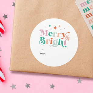 Merry and Bright Modern Colourful Christmas Classic Round Sticker