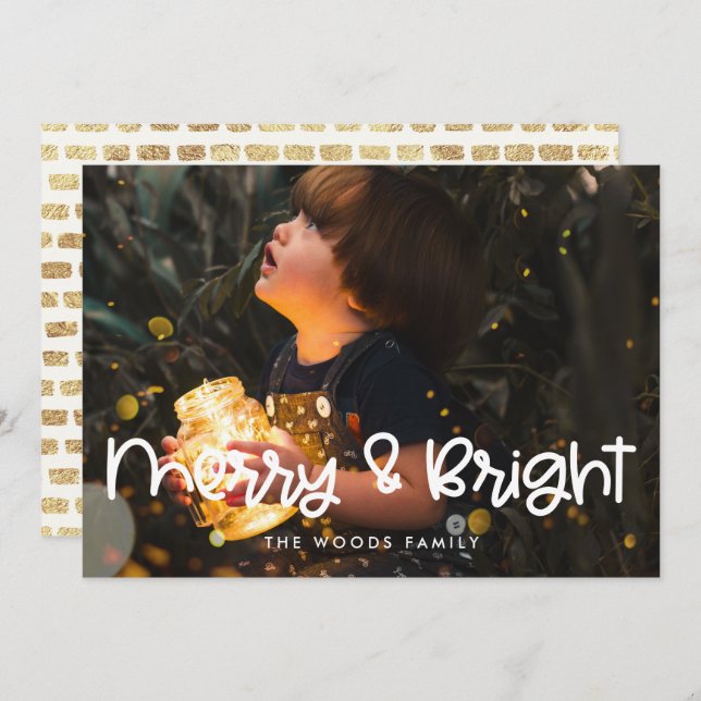 Merry and Bright Modern Cute Script Photo Holiday Card (Front/Back)