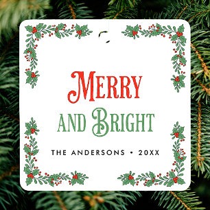 Merry And Bright Modern Elegant Floral Christmas Metal Tree Decoration