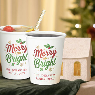 Merry and Bright Modern Festive Unique Christmas  Paper Cups