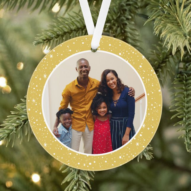 Merry and Bright Modern Gold Stars Family Photo Ornament (Creator Uploaded)