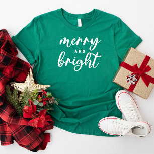 Merry and Bright Modern Green Women's Christmas T-Shirt