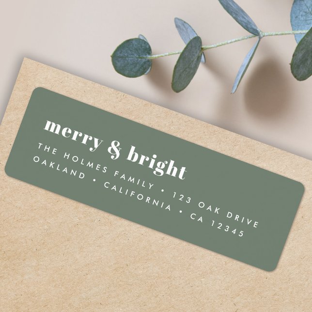Merry and Bright | Modern Minimal Christmas Green (Personalize your envelopes with this bold sage green Christmas label)