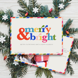 Merry and Bright Modern Minimal Christmas Photo Holiday Card
