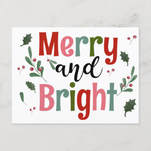 Merry And Bright Modern Minimal Floral Leaves  Car Postcard