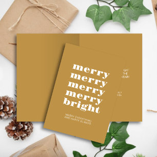 Merry and Bright Modern Minimal Gold Christmas Holiday Card
